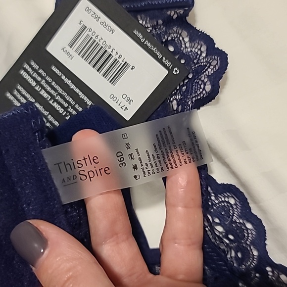NWT Thistle and Spire Kane V-Wire Chantilly Lace Navy Bra Coquette Sexy Regency - Picture 6 of 6